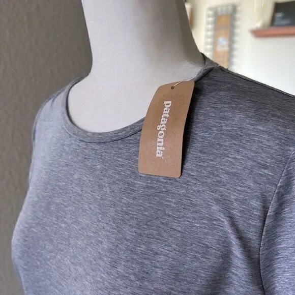 NWT Patagonia Glorya Gray T Shirt Mini Dress Ruched Short Sleeve Crew Neck S - Picture 7 of 7